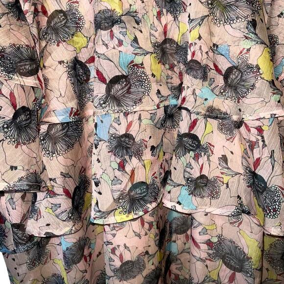 ELOQUII Layered Ruffle Crepe Pink Floral Print Short Sleeved Shift Dress Sz. 20 - Picture 5 of 16